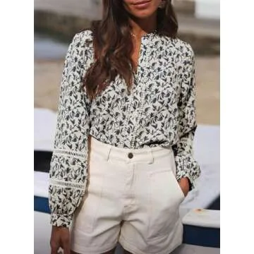 Chic Floral Printed Mock Neck Blouse for Women