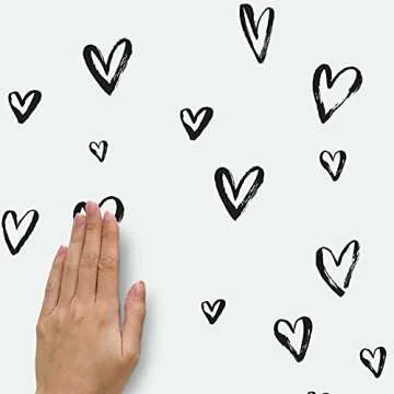 RoomMates Black Sketchy Hearts Wall Decals - Easy to Use