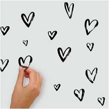 RoomMates Black Sketchy Hearts Wall Decals - Easy to Use