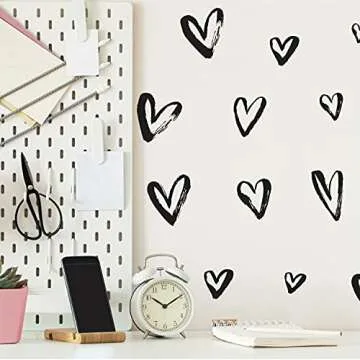 RoomMates Black Sketchy Hearts Wall Decals - Easy to Use