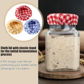 6pcs Jar Cloth Covers, Plaid Cloth Jar Covers Elastic Unbleached Cloth lid Reusable Sourdough Starter Bowl Cover Dough Basket Cover Preserving Lids for 3-4 Inch Jar Mouth Baking Supplies