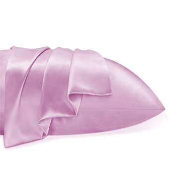 BEDELITE Satin Pillowcase for Hair and Skin, Super Soft and Cooling Similar to Silk Pillow Cases 2 Pack with Envelope Closure, Gift for Women Men(20"x40" King Size, Pink)