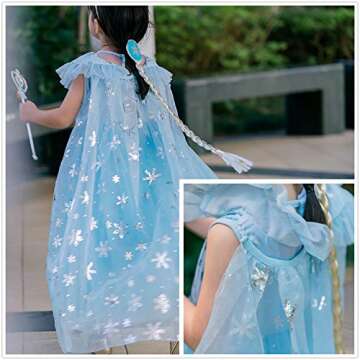 Princess Costumes Birthday Party Dress Up for Little Girls with Wig,Crown,Mace,Gloves Accessories 3-10 Years