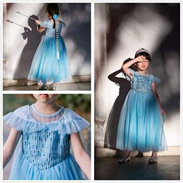 Princess Costumes Birthday Party Dress Up for Little Girls with Wig,Crown,Mace,Gloves Accessories 3-10 Years