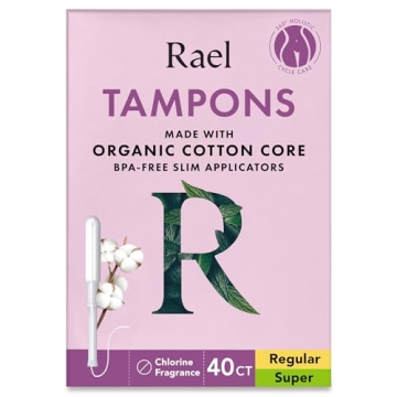 Rael Tampons, Slim Applicator with Organic Cotton Core, Multipack, Regular and Super Absorbency, BPA-Free, Leak Locker Technology, Unscented, Chlorine-Free (40 Count, Bundle)