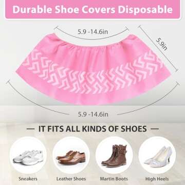 Sfee 100 Pack Shoe Covers-Disposable Shoe Covers for Indoors, Non Slip, Durable, Recyclable Non Woven Booties Shoes Cover for Workplace, Office, Home Floor Carpet Protection, One Size Fits All (Pink)