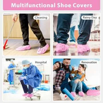 Sfee 100 Pack Shoe Covers-Disposable Shoe Covers for Indoors, Non Slip, Durable, Recyclable Non Woven Booties Shoes Cover for Workplace, Office, Home Floor Carpet Protection, One Size Fits All (Pink)