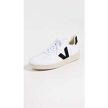 Veja Women's V-10 Lace Up Sneakers, White/Black, 4 Medium US