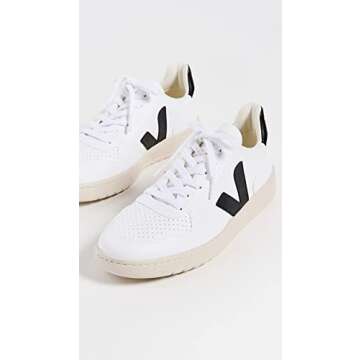 Veja Women's V-10 Lace Up Sneakers, White/Black, 4 Medium US