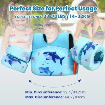 HeySplash Kids Swim Vest Adjustable Safe Durable Blue Shark