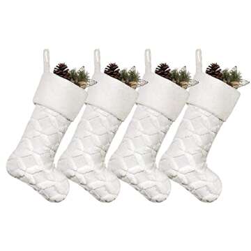 CARAKNOTS White Christmas Stockings 4 Pack Faux Fur Christmas Stockings for Family Kids Luxury 21 In...
