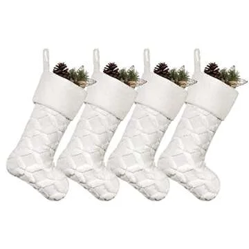 CARAKNOTS White Christmas Stockings 4 Pack Faux Fur Christmas Stockings for Family Kids Luxury 21 In...