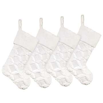 CARAKNOTS White Christmas Stockings 4 Pack Faux Fur Christmas Stockings for Family Kids Luxury 21 Inch Large Xmas for Holiday Party Home Fireplace Hanging Decorations