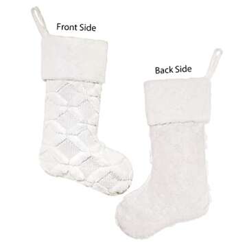 CARAKNOTS White Christmas Stockings 4 Pack Faux Fur Christmas Stockings for Family Kids Luxury 21 Inch Large Xmas for Holiday Party Home Fireplace Hanging Decorations