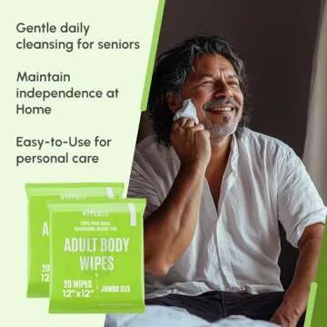 HyperGo Adult Wipes For Elderly - 12"x12" 40ct Adult Wipes Extra Large - Refreshing Body Wipes for Adults Bathing No Rinse - Thick Incontinence Disposable Washcloths, All Natural Cucumber Shower Wipes