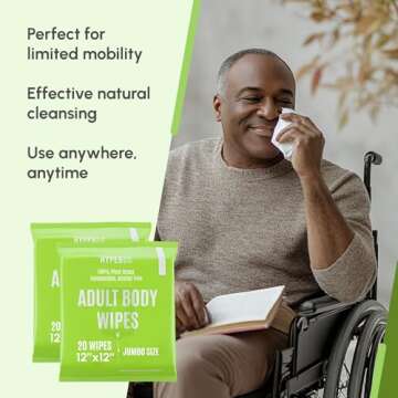 HyperGo Adult Wipes For Elderly - 12"x12" 40ct Adult Wipes Extra Large - Refreshing Body Wipes for Adults Bathing No Rinse - Thick Incontinence Disposable Washcloths, All Natural Cucumber Shower Wipes