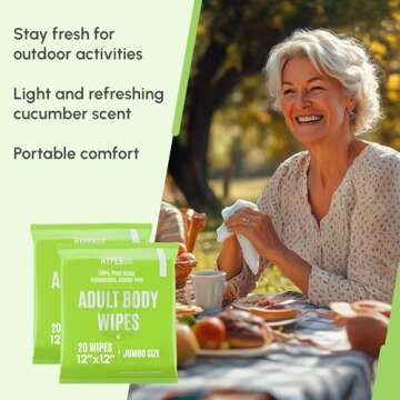 HyperGo Adult Wipes For Elderly - 12"x12" 40ct Adult Wipes Extra Large - Refreshing Body Wipes for Adults Bathing No Rinse - Thick Incontinence Disposable Washcloths, All Natural Cucumber Shower Wipes