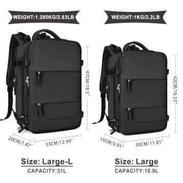 coowoz Large Travel Backpack For Women Men,Carry On Backpack,Hiking Backpack Waterproof Outdoor Sports Rucksack Casual Daypack Travel Essentials（Black）
