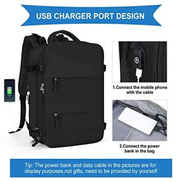 coowoz Large Travel Backpack For Women Men,Carry On Backpack,Hiking Backpack Waterproof Outdoor Sports Rucksack Casual Daypack Travel Essentials（Black）