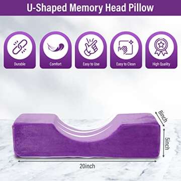 SAILFIN Lash Pillow for Lash Extensions, Eyelash Extension Pillow, Lash Bed Pillow, Memory Foam Lash Neck Pillow for Lash Extensions, Purple