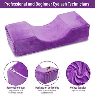 SAILFIN Lash Pillow for Lash Extensions, Eyelash Extension Pillow, Lash Bed Pillow, Memory Foam Lash Neck Pillow for Lash Extensions, Purple