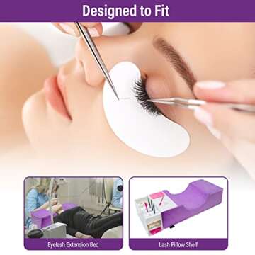 SAILFIN Lash Pillow for Lash Extensions, Eyelash Extension Pillow, Lash Bed Pillow, Memory Foam Lash Neck Pillow for Lash Extensions, Purple