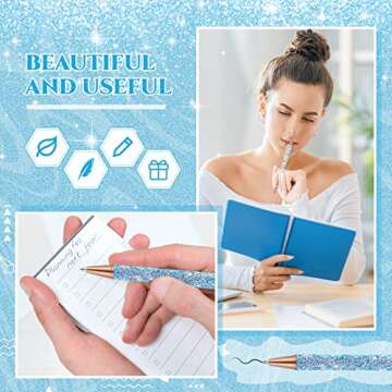 Sherr 7 Pcs Fancy Pens for Women Cute Sparkly Glitter Pens with 10 Pcs Black Ink Refills Pretty Gifts for Girls Office School Christmas Graduation(Blue,Plain)