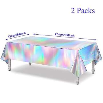 GREATRIL Iridescent Party Table Cloths Disposable Tablecloth for Mermaid/Under Sea/Frozen Theme Birthdays Party Decorations Rectangle Tablecover 54'' x 108'' - 2 Packs