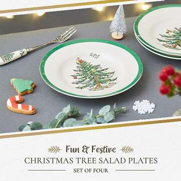 Spode Christmas Tree 7.25" Salad Plates Set of 4 | Stoneware - Dishwasher, Microwave, Freezer Safe |...