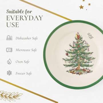 Spode Christmas Tree 7.25" Salad Plates Set of 4 | Stoneware - Dishwasher, Microwave, Freezer Safe | Holiday Dinnerware Décor - Gifting Ideas, Gathering Serveware - Appetizer Dessert Dishes