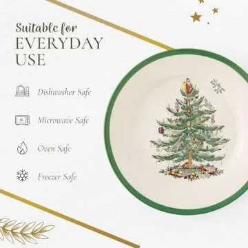 Spode Christmas Tree 7.25" Salad Plates Set of 4 | Stoneware - Dishwasher, Microwave, Freezer Safe | Holiday Dinnerware Décor - Gifting Ideas, Gathering Serveware - Appetizer Dessert Dishes