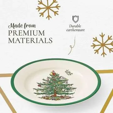 Spode Christmas Tree 7.25" Salad Plates Set of 4 | Stoneware - Dishwasher, Microwave, Freezer Safe | Holiday Dinnerware Décor - Gifting Ideas, Gathering Serveware - Appetizer Dessert Dishes