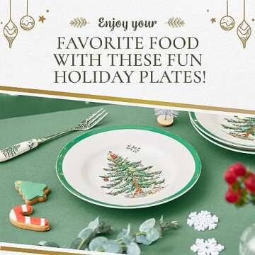 Spode Christmas Tree 7.25" Salad Plates Set of 4 | Stoneware - Dishwasher, Microwave, Freezer Safe | Holiday Dinnerware Décor - Gifting Ideas, Gathering Serveware - Appetizer Dessert Dishes