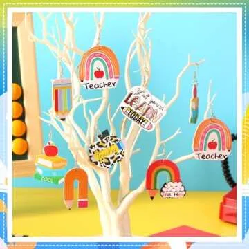 AUGSUN 9 Pairs Teacher Earrings for Women, Faux Leather Teardrop Earrings, Double-Sided Design Earrings, Rainbow Pencil Book Earrings for Graduation Teacher Appreciation Gift, Back to School Jewelry