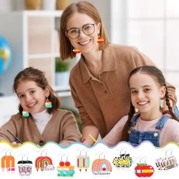 AUGSUN 9 Pairs Teacher Earrings for Women, Faux Leather Teardrop Earrings, Double-Sided Design Earrings, Rainbow Pencil Book Earrings for Graduation Teacher Appreciation Gift, Back to School Jewelry