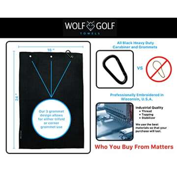 Wolf Golf Towels - Golfhub Golf Towel - Golf Accessories for Men - Golf Gifts for Men - Embroidered Funny Golf Towel