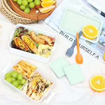 linoroso Stackable Bento Box Adult Lunch Box | Meet All You On-the-Go Needs for Food, Salad and Snack Box, Premium Bento Lunch Box for Adults Include Utensil Set, Dressing Containers - Chalk White