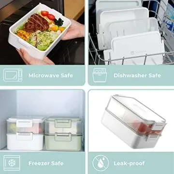 linoroso Stackable Bento Box Adult Lunch Box | Meet All You On-the-Go Needs for Food, Salad and Snack Box, Premium Bento Lunch Box for Adults Include Utensil Set, Dressing Containers - Chalk White