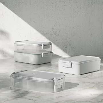 linoroso Stackable Bento Box Adult Lunch Box | Meet All You On-the-Go Needs for Food, Salad and Snack Box, Premium Bento Lunch Box for Adults Include Utensil Set, Dressing Containers - Chalk White