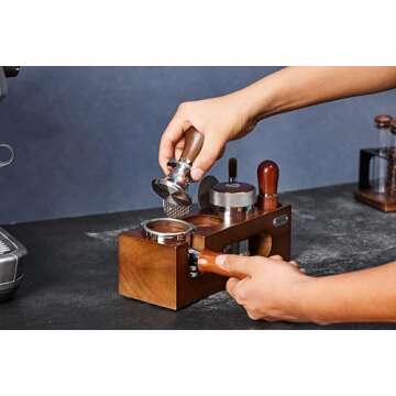 Teyearlife 54mm Bottomless Portafilter Replacement for Breville Portafilter Fits Barista Express(BES870) Pro Touch Bambino Infuser Duo Temp Espresso Accessories Made of Stainless Steel and Solid wood