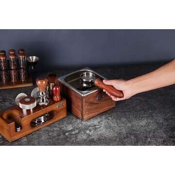 Teyearlife 54mm Bottomless Portafilter Replacement for Breville Portafilter Fits Barista Express(BES870) Pro Touch Bambino Infuser Duo Temp Espresso Accessories Made of Stainless Steel and Solid wood