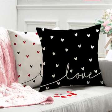 DFXSZ Valentine's Day Pillow Covers 18x18 Inch Set of 2 White Hearts Decor Black Throw Pillow Covers Valentine's Day Cushion Case Decoration for Sofa Couch 55D