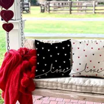 DFXSZ Valentine's Day Pillow Covers 18x18 Inch Set of 2 White Hearts Decor Black Throw Pillow Covers Valentine's Day Cushion Case Decoration for Sofa Couch 55D