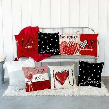 DFXSZ Valentine's Day Pillow Covers 18x18 Inch Set of 2 White Hearts Decor Black Throw Pillow Covers Valentine's Day Cushion Case Decoration for Sofa Couch 55D