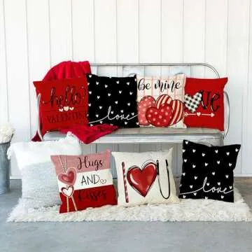 DFXSZ Valentine's Day Pillow Covers 18x18 Inch Set of 2 White Hearts Decor Black Throw Pillow Covers Valentine's Day Cushion Case Decoration for Sofa Couch 55D