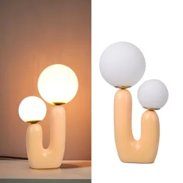 Arturesthome Nightstand Desk Lamp, Creative Nordic Living Room Bedside Bedroom Table Lamp with Led Bulbs, Beige