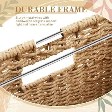 Jingmore 2 Pcs Seagrass File Box Organizers, Collapsible Letter Size Hanging Filing Cabinet with Lid, Portable Decorative Document File Storage Box for Office/home, Letter Size, Natural