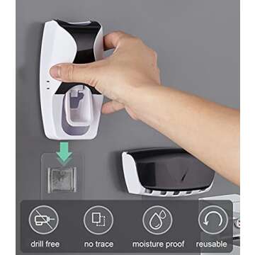 Automatic Toothbrush Dispenser Wall Mount Toothpaste Squeezer and Toothbrush Holder Set for Kids Fam...