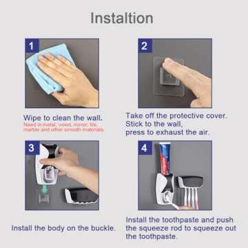 Automatic Toothbrush Dispenser Wall Mount Toothpaste Squeezer and Toothbrush Holder Set for Kids Family Bathroom Use (Black)