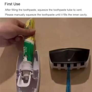 Automatic Toothbrush Dispenser Wall Mount Toothpaste Squeezer and Toothbrush Holder Set for Kids Family Bathroom Use (Black)